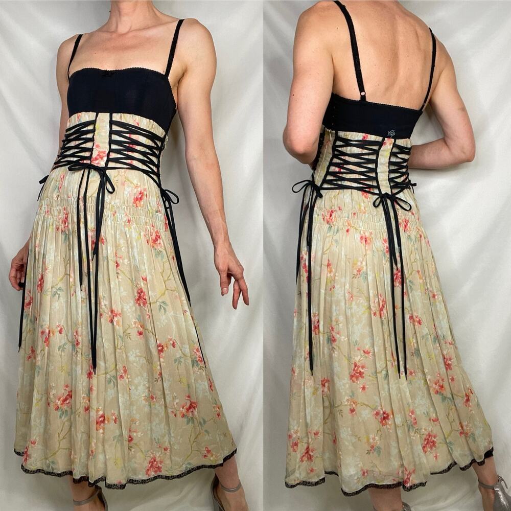 SOLD VDP Collection Italy silk lace-up corset fairy grunge dress goth whimsigoth - Picture 14 of 17